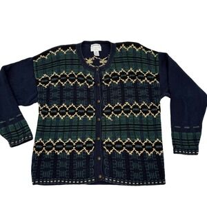 Christopher and Banks Vintage‎ Womens Cardigan Medium Plaid Academia Argyle